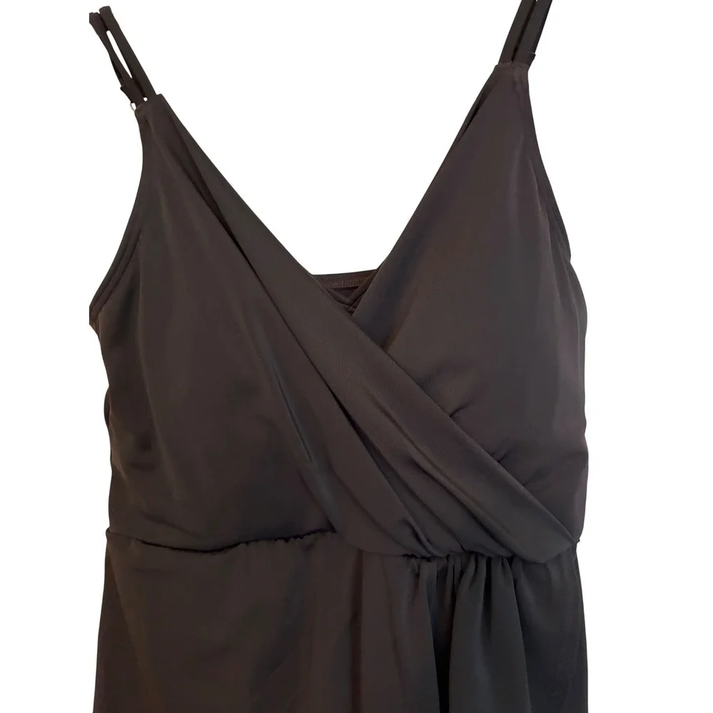 Lands End Womens Black Wrap Front Swim Dress One Piece Swimsuit XS 2-4 NWT